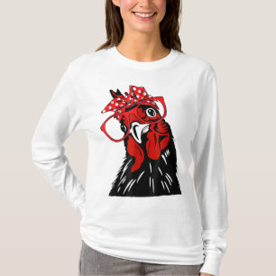 cute Women Girl Chicken With Bandanna Headband and T-Shirt
