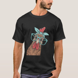 cute Women Girl Chicken With Bandanna Headband and T-Shirt