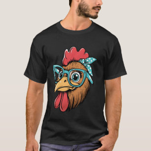 cute Women Girl Chicken With Bandanna Headband and T-Shirt