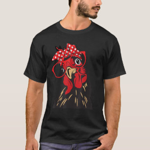 cute Women Girl Chicken With Bandanna Headband and T-Shirt