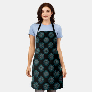  Cute Women's Fancy Black White Teal Dot Art Apron