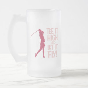 Cute Women's Golf Tee Funny Humour Sports Magenta Frosted Glass Beer Mug