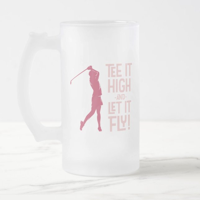 Cute Women's Golf Tee Funny Humour Sports Magenta Frosted Glass Beer Mug (Left)