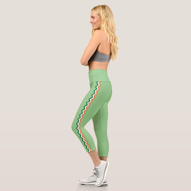 Cute Womens Multi-Colour Side Stripe Capri Leggings (Left)