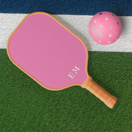 Cute Womens Pastel Pink Monogrammed Initials Pickleball Paddle