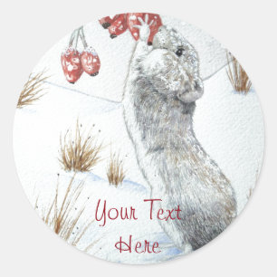 cute wood mouse snow scene wildlife christmas classic round sticker