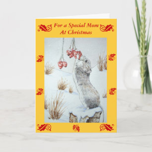 cute wood mouse wildlife with mum verse christmas holiday card