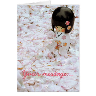 Cute Wooden Japanese Doll and Petals