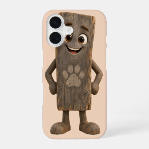 Cute Wooden Plank Character Paw Print Phone Case