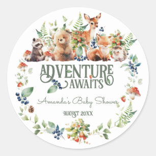 Cute Woodland Animal Adventure Neutral Baby Shower Classic Round Sticker