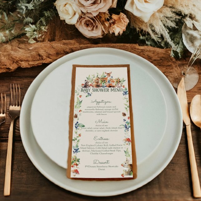 Cute Woodland Animal Adventure Neutral Baby Shower Menu (Creator Uploaded)