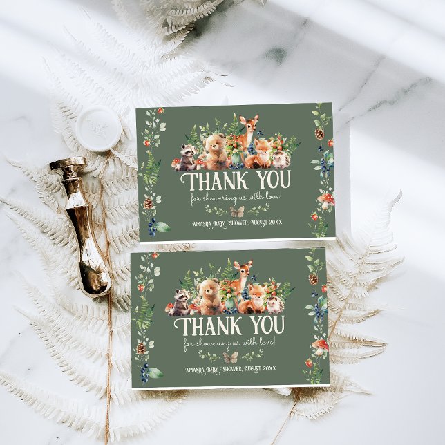 Cute Woodland Animal Adventure Neutral Baby Shower Thank You Card (Creator Uploaded)