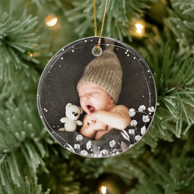 Cute woodland animal Baby 1st Christmas Photo Ceramic Tree Decoration (Tree)