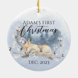 Cute woodland animal Baby 1st Christmas Photo Ceramic Tree Decoration