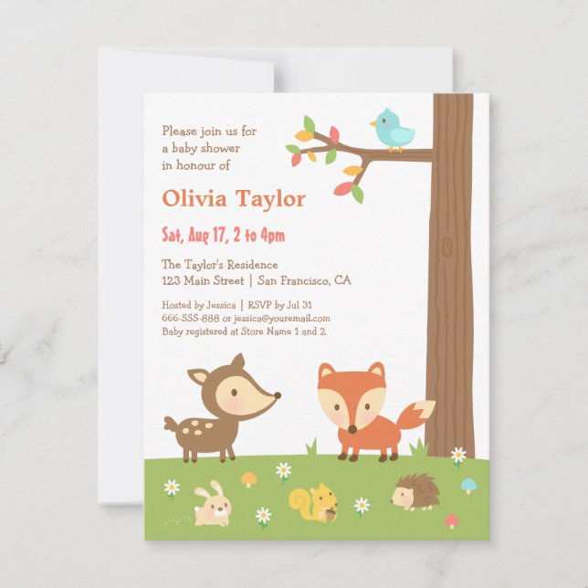 Cute Woodland Animal Baby Shower Invitation (Front)