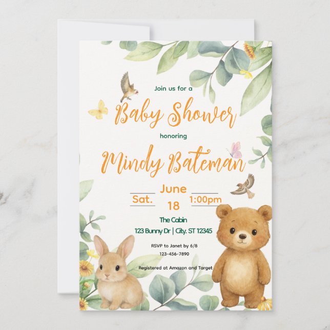 Cute Woodland animal baby shower Invitation (Front)