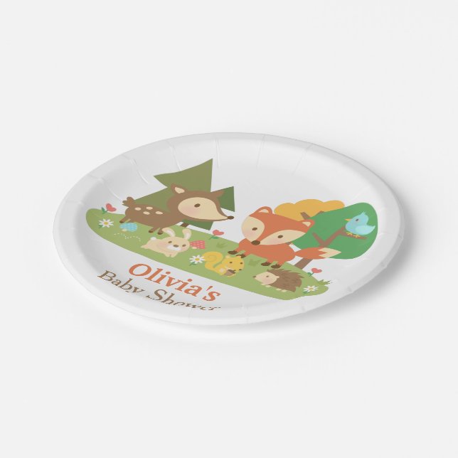 Cute Woodland Animal Baby Shower Party Supplies Paper Plate (Angled)