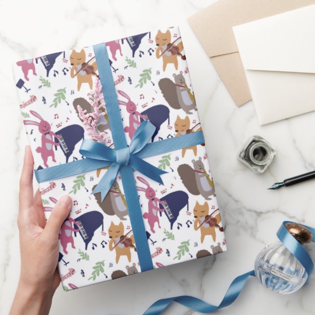 Cute Woodland Animal Band Musical Instruments Wrapping Paper (Gifting)