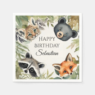 Cute Woodland Animal Birthday Party Napkin