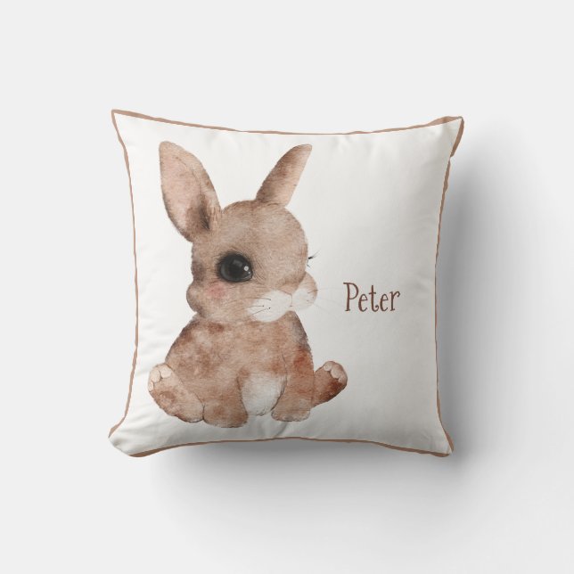 Cute Woodland Animal Bunny Rabbit Name Nursery Cushion (Front)