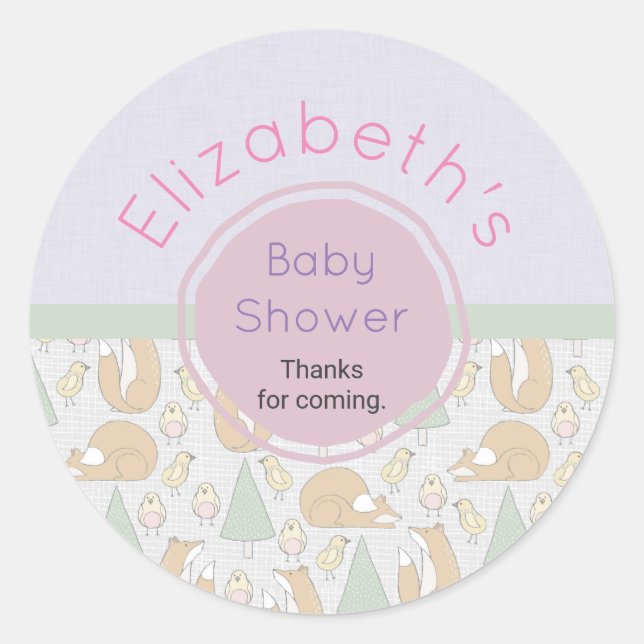 Cute Woodland Animal Creatures Baby Shower Thanks Classic Round Sticker (Front)