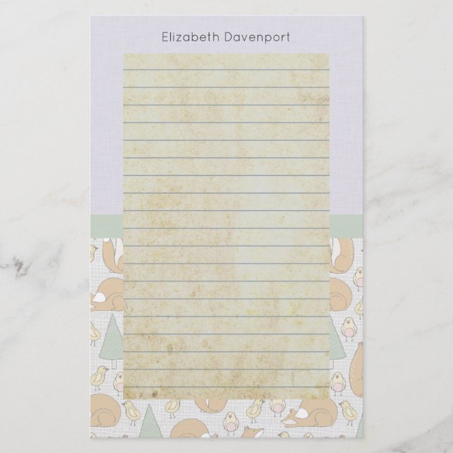 Cute Woodland Animal Creatures with Lined Stationery (Front)
