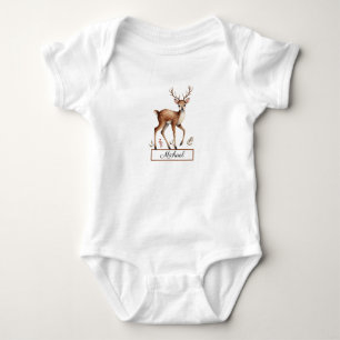 Cute Woodland Animal Deer Water Personalised name Baby Bodysuit