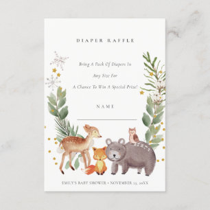 Cute Woodland Animal Diaper Raffle Baby Shower Enclosure Card