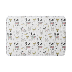Cute Woodland Animal Doodle Pattern Bath Mat