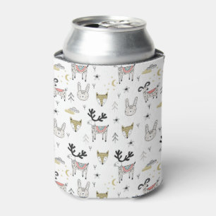 Cute Woodland Animal Doodle Pattern Can Cooler