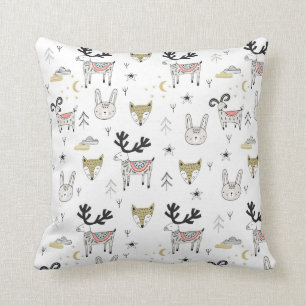 Cute Woodland Animal Doodle Pattern Cushion