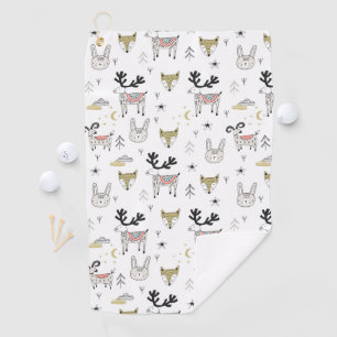 Cute Woodland Animal Doodle Pattern Golf Towel