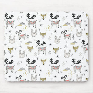 Cute Woodland Animal Doodle Pattern Mouse Mat