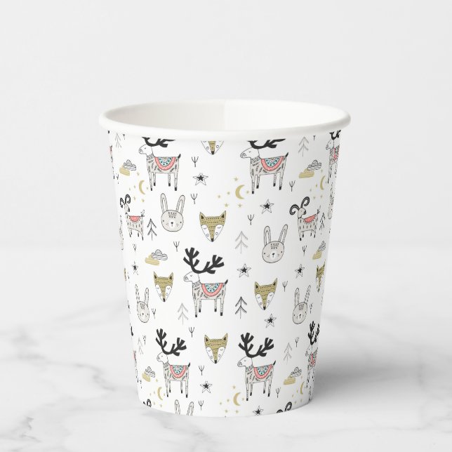 Cute Woodland Animal Doodle Pattern Paper Cups (Left)