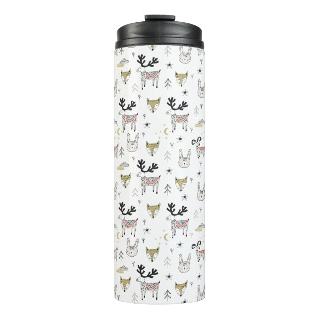 Cute Woodland Animal Doodle Pattern Thermal Tumbler (Front)
