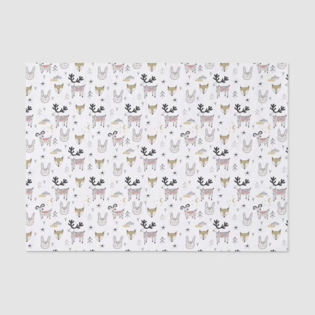 Cute Woodland Animal Doodle Pattern Tissue Paper (Front)