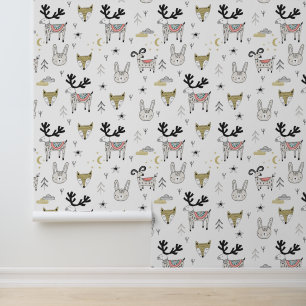 Cute Woodland Animal Doodle Pattern Wallpaper