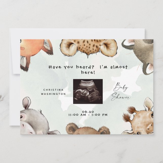 Cute Woodland Animal Ears Ultrasound Rounded Invit Invitation (Front)