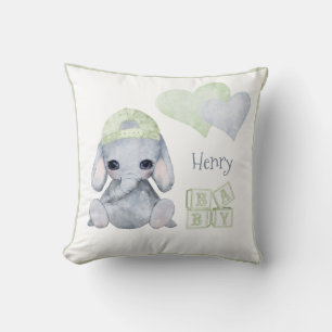 Cute Woodland Animal Elephant Name Nursery Cushion