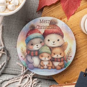 Cute Woodland Animal Family Merry Christmas Coaster