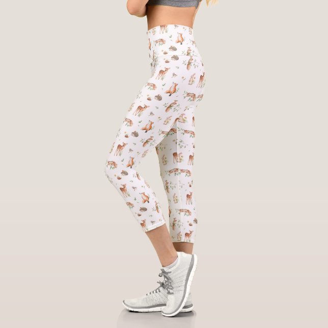 Cute Woodland Animal Friends Pattern Capri Leggings (Left)