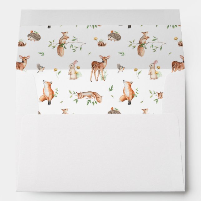Cute Woodland Animal Friends Pattern Envelope (Back (Bottom))