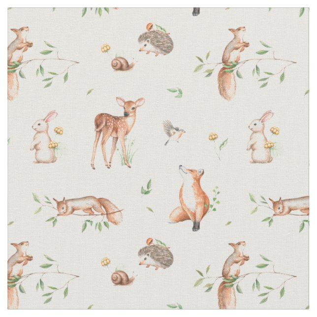 Cute Woodland Animal Friends Pattern Fabric (Close Up)