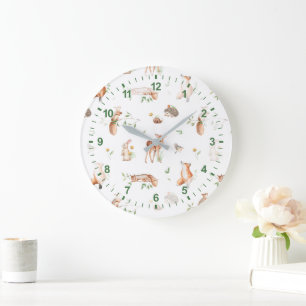 Cute Woodland Animal Friends Pattern Large Clock