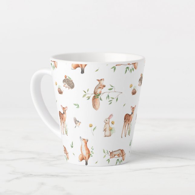 Cute Woodland Animal Friends Pattern Latte Mug (Left Angle)