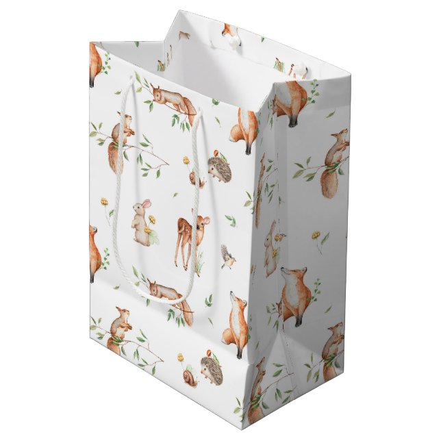 Cute Woodland Animal Friends Pattern Medium Gift Bag (Front Angled)