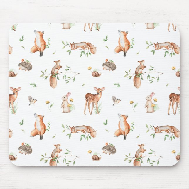 Cute Woodland Animal Friends Pattern Mouse Mat (Front)