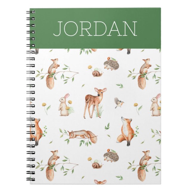 Cute Woodland Animal Friends Pattern Notebook (Front)