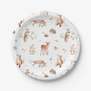 Cute Woodland Animal Friends Pattern Paper Plate