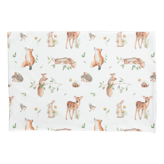 Cute Woodland Animal Friends Pattern Pillowcase (Front)